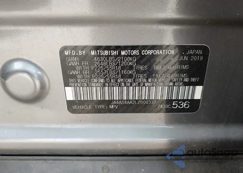 2020 Mitsubishi Eclipse Cross Le 1.5T из США, поврежденный, VIN JA4AS4AA2LZ000332